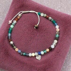 Multi Gemstone Bracelet with 925 Silver Heart Charm - Adjustable Length
